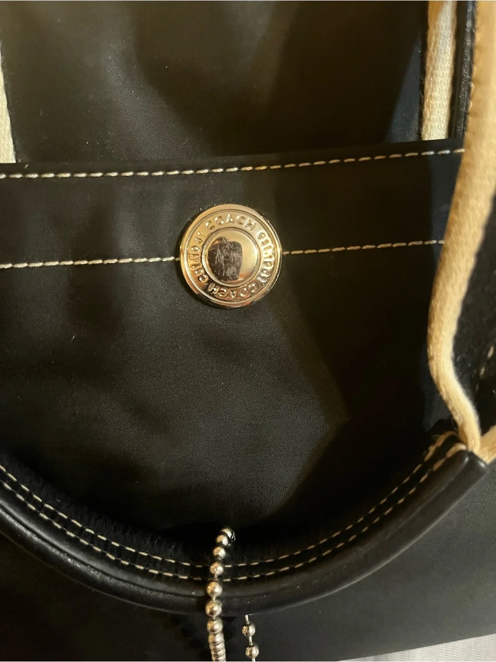 Coach Hampton Tote Bag Black Nylon Leather Trim Lavender Accents & Hangtag